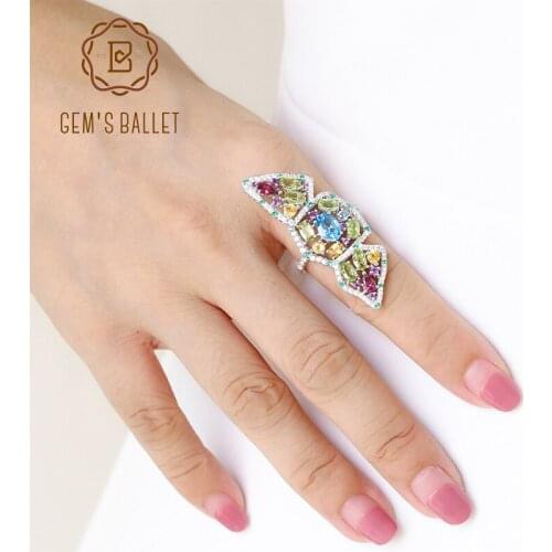 GEMS BALLET Multicolor Natural Topaz Amethyst Garnet Peridot Citrine Cocktail Ring 925 Sterling Silver Rings For Women