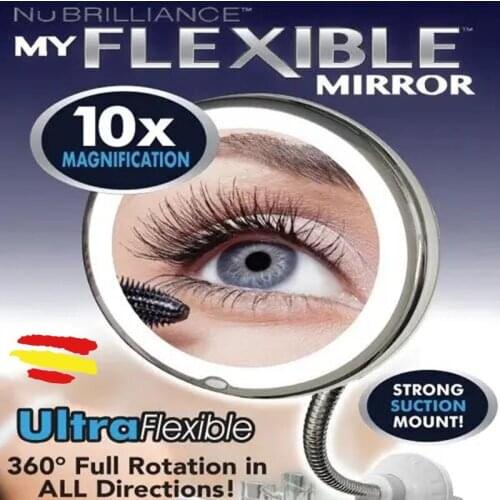 FLEXIBLE MIRROR so bathroom 10X magnifying LED light built in MIRROR suction cup strong clip strip