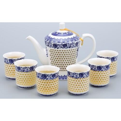 Honeycomb Beauty Pot Ceramic Tea Set Exquisite hollow transparent tea cup set Creative Chinese Kungfu teacup set