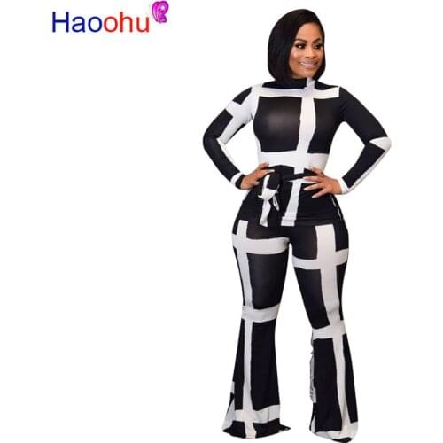 Color Blocking 2 Piece Set Fall Winter Clothes for Women Long Sleeve Lace Up T Shirts and Wide Leg Pants Plus Size Causal Set