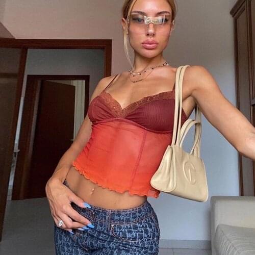 Summer Lace Crop Tops Women See-through E Girls Sexy Camisole Bodycon Sleeveless 90s Aesthetic Tops Y2k Streetwear Women Clothes