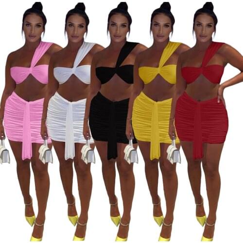 Summer Irregular Strap Crop Top Mini Skirt Set Matching Set Lace Up Pleated Stacked Skirt Set Party Club Dress Sets Outfits