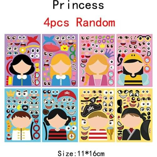 Hot Sale4/8Pcs Kids Funny DIY Stickers Puzzle Games Make A Face Princess Dinosaur Animal Baby Recognition Training Education Toy