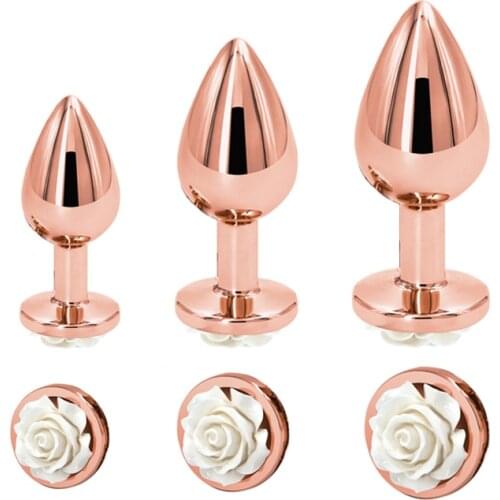 Small Medium large set Crystal Heart round rose gold flower Metal anal beads butt plug Jewelry insert sex toy for female male