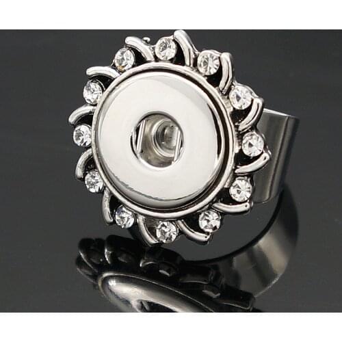 Fashion Rhinestone Rotated style metal snap rings fit 18MM snap buttons jewelry JZ0012