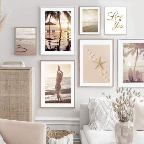 Sea Beach Coconut Tree Surfboard Starfish Wall Art Canvas Painting Nordic Posters And Prints Wall Pictures For Living Room Decor