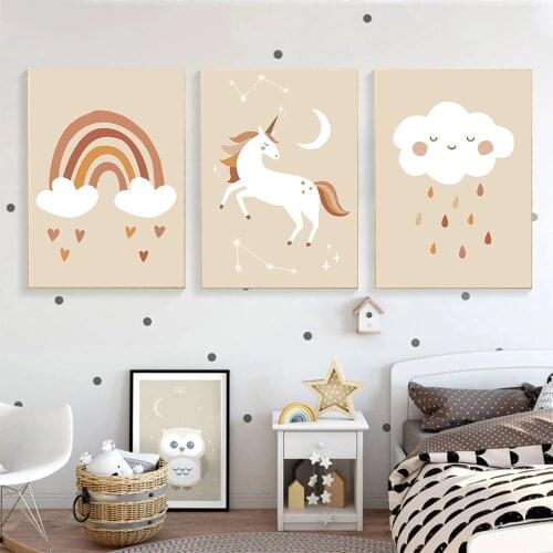 Cartoon Unicorn Art Cloud Canvas Painting Nursery Wall Art Print Rainbow Poster Nordic Wall Pictures Kids Baby Room Decoration