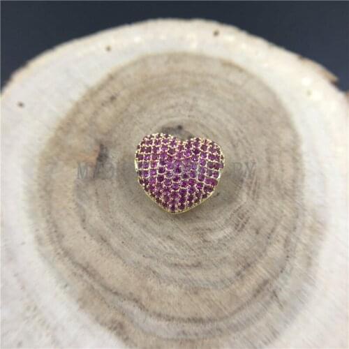 MY0687 Micro Pave Heart Shape Beads, Pure Gold Color Micro Inlay Zircon Beads,Brass Zircon Drilled Jewelry Making Beads