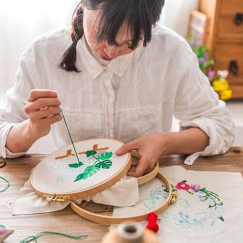 DIY Flowers Plant Pattern Embroidery Set Needlework Printed Fabric Round DIY Sewing Craft Kit Embroidery Hoop Sewing Accessories