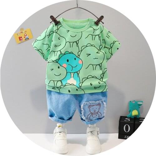 New Summer Fashion Baby Clothes Sets 2 Pcs Cartoon Animal Short Sleeve T-shirt+jeans Baby Boy Clothes Kids Clothes Girls 0-3Y