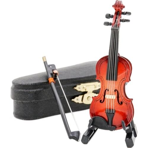 Odoria 1:12 Miniature Wooden Violin and Stand Bow Black Case Unplayable Musical Instrument Model Set Dollhouse Accessories Decor