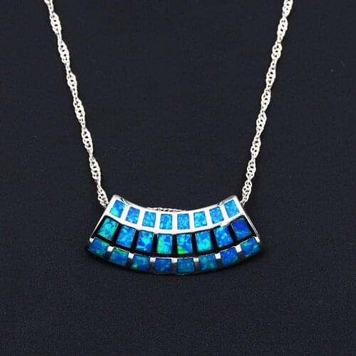 2019 New Square Shape Blue / White Fire Opal Pendant Necklace with Chain for Free