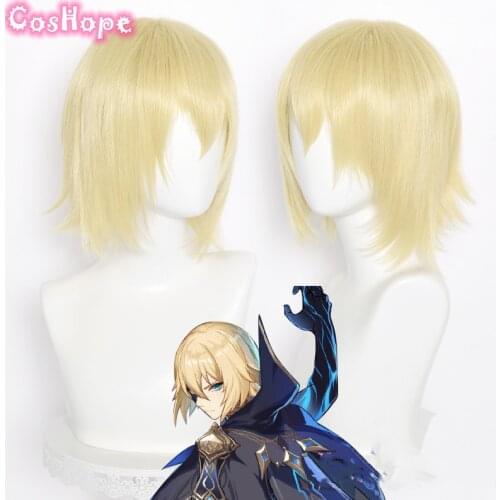 Genshin Impact Cosplay Dainsleif 33cm Wig Short Blond Wig Cosplay Anime Cosplay Wigs Heat Resistant Synthetic Wigs Halloween