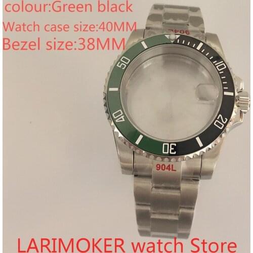 Suitable for NH35 NH36 Miyota 8215 40mm sapphire glass 904L stainless steel case sealing bottom cover, with bezel green black