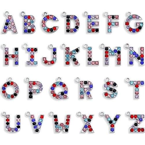 1PC 15mm Colorful Rhinestones Hang Letter English Alphabet A-Z Charm Pendant Jewelry Making DIY Pet Collar Keychain
