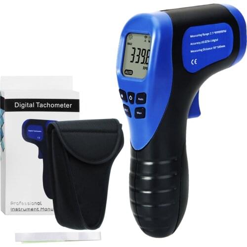 Portable Handheld Non-contact Tachometer Speedometer 2.5-99999 RPM Record (60 Data) Digital Laser MAX/MIN/AVG FUnction