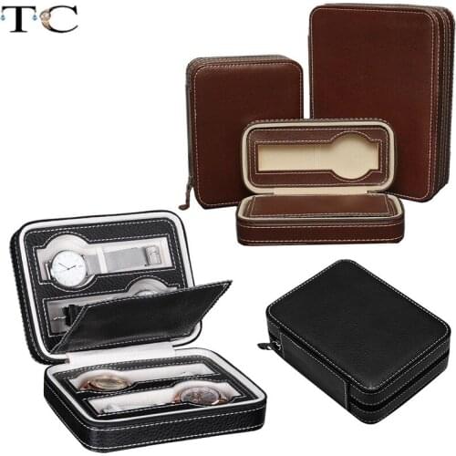 Portable Watch Organizer PU Leather 2/4/8 Slot Box Watch Display Case Storage Holder Exquisite Zipper Bag 2 Colors 3 Kinds