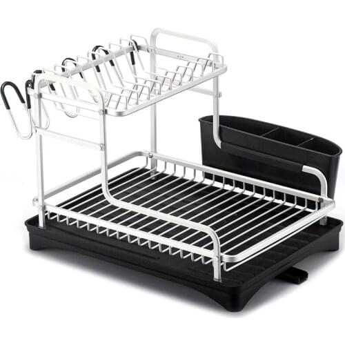 Silver Aluminum Alloy Dish Rack Drainer Kitchen Storage Drying Shelf Tray over Sink Utensil Holder Drain