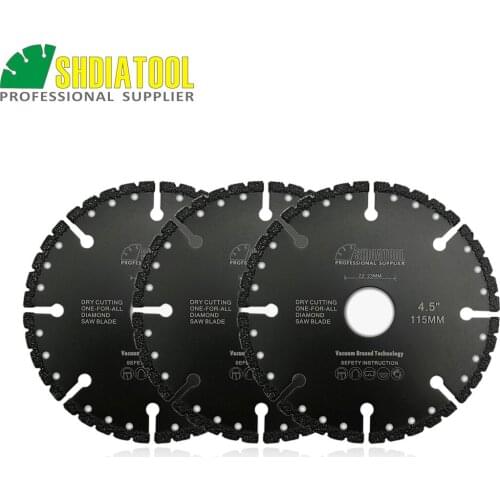 SHDIATOOL 3pcs 115mm Vacuum Brazed Diamond Blade for All Purpose For stone iron steel 4.5" Demolition Blade