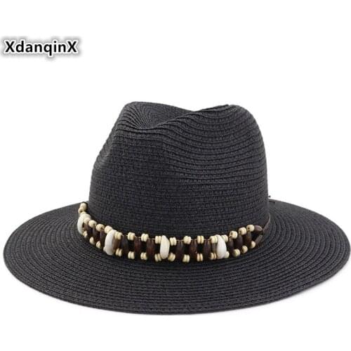 XdanqinX Fashion Elegant Womens Breathable Straw Hat Sun Hats Mens Jazz Cap 2019 Summer Headwear Decorated Female Beach Hat