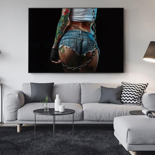 Modern Artistic Women Chains Sexy Tattoo Canvas Painting Poster and Print Cuadros Wall Art for Living Room Home Decor (No Frame)