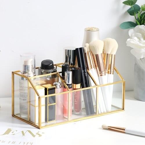 Glass Storage Box Desktop Cosmetics Jewelry Storage Box Transparent Finishing Storages Makeup Organizer For Household Products