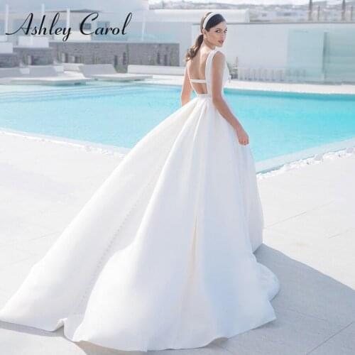 Ashley Carol A-Line Wedding Dress 2021 Elegant Backless Satin Beaded Scoop Bride Dresses Sleeveless Vestido De Noiva De Princesa