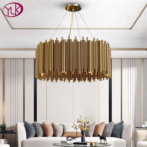Youlaike Modern Luxury Gold Stainless Steel Chandelier Lighting For Living Room Round Hanging Light Fixture LED Home Lamps
