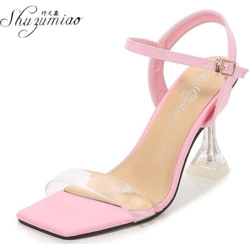 SHUZUMIAO 2021 Summer New Elegant Sandals Women Buckle Starp Party Pump Shoes Sexy High Heels Wedding Shoes Red Pink Black White