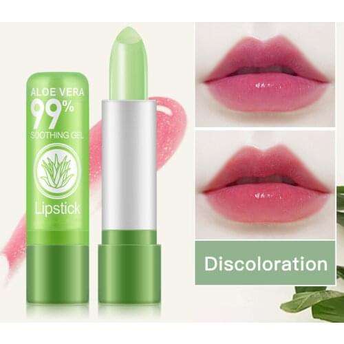 1Pc Aloe Vera Lip Balm Long-Lasting Natural Color Change Lipstick Moisturize and Plump Lips Waterproof Safe Ingredients Lip Balm
