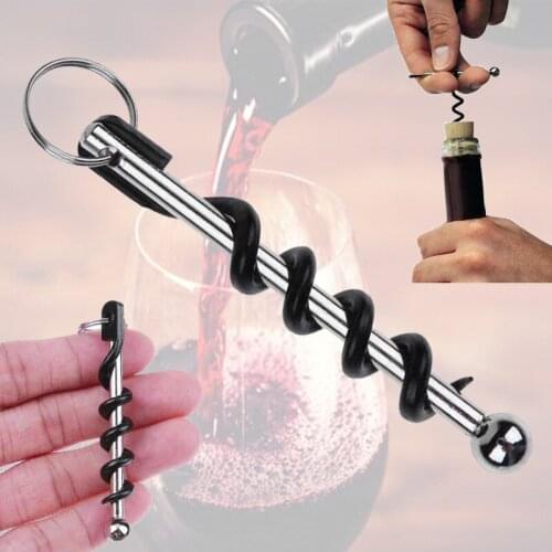 1pc Easy Portable Wine Corkscrew Stainless Steel Wine Opener Ring Double Hinged Outdoor Keychain Wine Opener Barware Kitchen