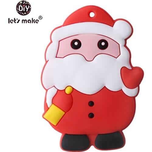 Lets Make 1pc Silicone Teether BPA Free Santa Claus Christmas Tree Silicone Pendant DIY Teething Necklace Cartoon Baby Teethers