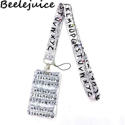 12sets Stranger things Letters Anime Lanyard Badge Holder ID Card Lanyards Mobile Phone Rope Key Neck Straps Keychain Key Ring