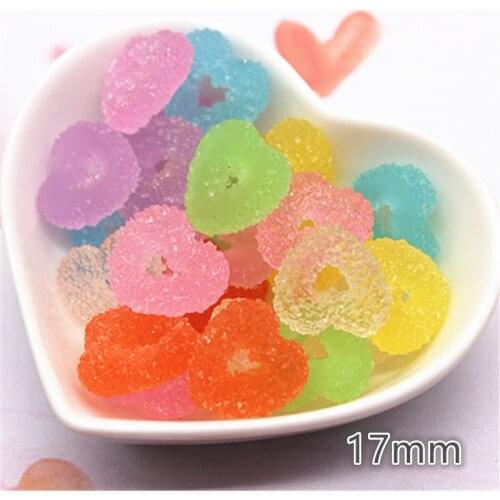 20pcs 17mm Resin Hollow Heart Flatback Cabochon Simulation Granulated Sugar Candy DIY Phone case Hair Clip Deco