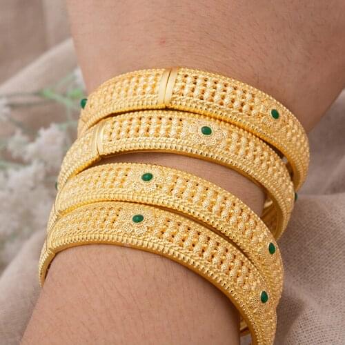 4Pcs/set 24K Afraic Gold Color Bangles for Women Ethiopia wedding Bangles&Bracelets Africa Saudi Arabia jewelry Party gift