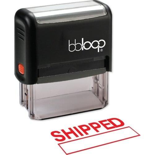 BBloop "SHIPPED" Bold W/Space Below Self-Inking Stamp, Rectangular, Laser Engraved, RED