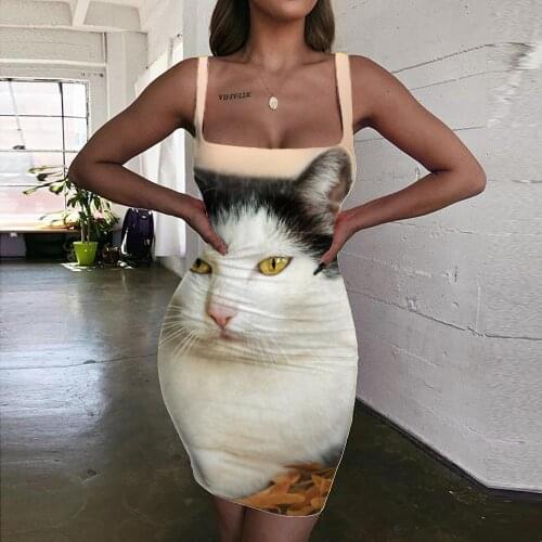 Giyu Brand Animal Dresses Women Cat Halter Sleeveless Cool Vestido Sexy Psychedelic Bodycon Dress Womens Clothing Party Vintage
