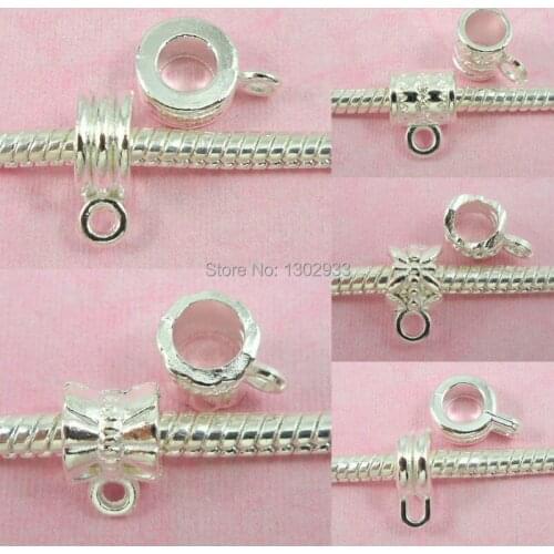 Wholesale 50 Pcs/ Lot 5style Mix Silver Color Bails Beads Big Hole For European Charm Bracelet Jewelry Findings ssy03