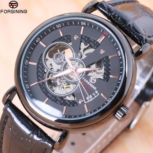 Forsining 2018 Transparent Case Self Winding Skeleton Luxury Design Mens Watch Top Brand Luxury Automatic Black Military Watches