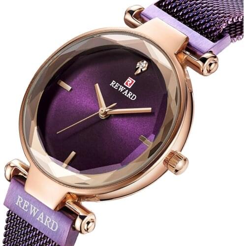 Diamond Quartz Watch Women Dress Rose Gold Wristwatch Luxury Stainless Steel Mesh Strap Polygon Glass Waterproof Ladies Clock