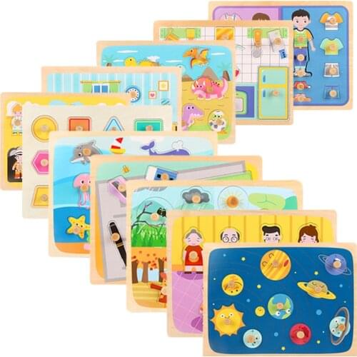 Children Montessori Hand Grab Boards Puzzle Toys Digital Animal Fruits Tangram Jigsaw Baby Education Learning Toys Matching Game