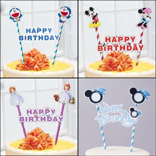 Disney Frozen Mickey Minnie Them Happy Birthday cake Toper Braking Table Decoration Baby Birthday Party Supplies Kid Shower Gift
