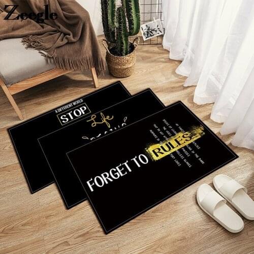 Flannel Outdoor Carpet Anti-slip Floor Carpet for Child Bedroom and Kitchen Letters Printing Carpet Rug Black Entrance Door Mat