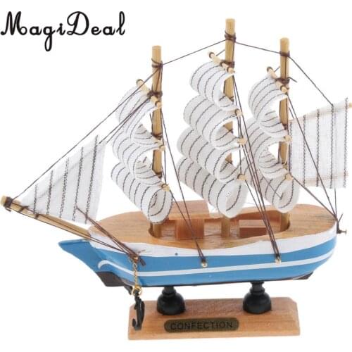 Mediterranean Style Handmade Wooden Sailboat Model Decor Boat Gifts 15cm