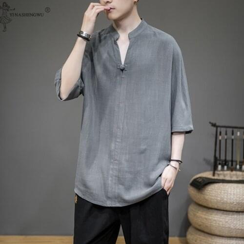 Kimono Asian Japanese Summer Men Three Quanter Aleeve T-shirt Japan Harajuku Yukata Cardigan Costumes Cotton And Linen T-shirt