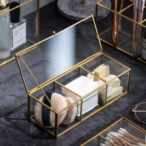 Classic European Glass Makeup organizer with Golden Covered Edge Bathroom Makeup Organizer make up products Cosmetic organizer