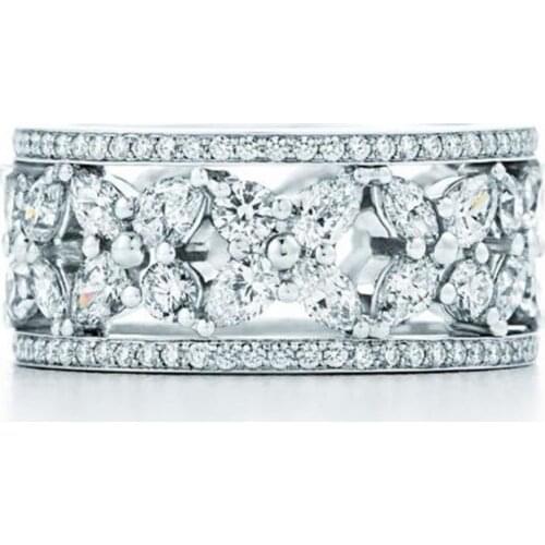 Luxury 925 Sterling Silver snowflake Circle Ring Brand Jewelry Fashion Marquise Diamond Wedding Band Rings for Women