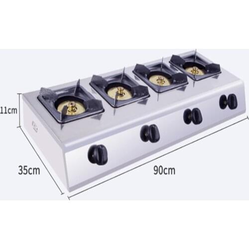 Commercial 4-cooker Liquefied Gas Cooktop Energy Saving Head Gas Stove Fire Stove Restaurant Cooking Tool Stainless Steel