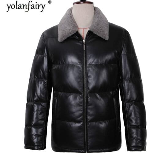 YOLANFAIRY Genuine Leather Jacket Men Real Sheepskin Leather Coat With Wool Fur Collar Winter Warm Thick 13-H04B# MF405