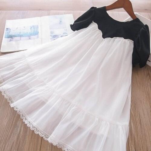 Summer Kids Clothes Pearl Backless Short Sleeve Princess Dress Elegant Toddler Children Costume Vestidos Flower Girls Dresses